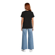 Guess women black cotton classic short sleeve t shirt with a simple crew neck design in black color