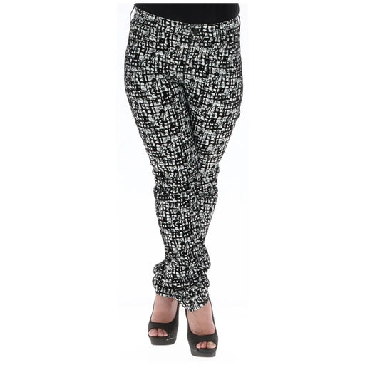 Guess women black cotton trousers with pockets featuring a textured black and white abstract pattern design