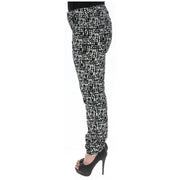 Guess women black cotton slim-fit trousers with abstract black and white textured pattern and pockets size W0BA46