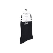 Guess black ribbed knit socks with white stripes and silver logo