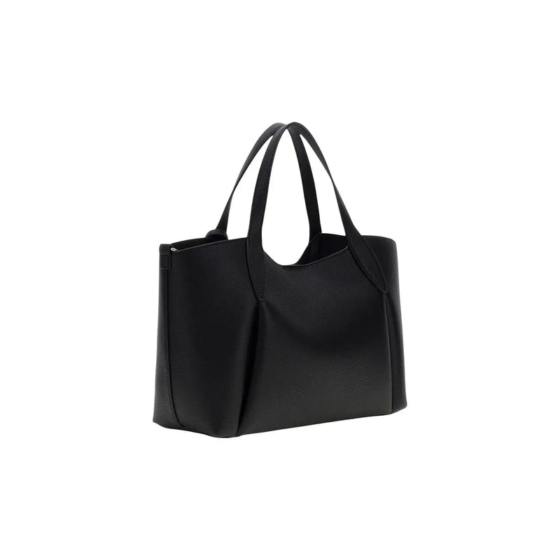 Guess women black faux leather tote bag with structured shape and dual top handles measuring 35x25x12 cm
