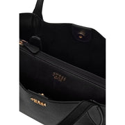 Guess women black faux leather tote bag with textured leather and gold tone hardware 35x25x12 cm