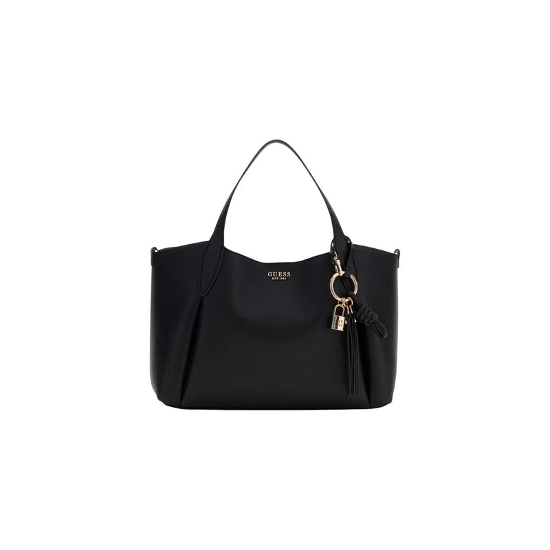Guess women black faux leather tote bag with sleek structured design and gold-tone hardware accents 35x25x12 cm