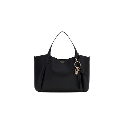 Guess women black faux leather tote bag with sleek structured design and gold-tone hardware accents 35x25x12 cm