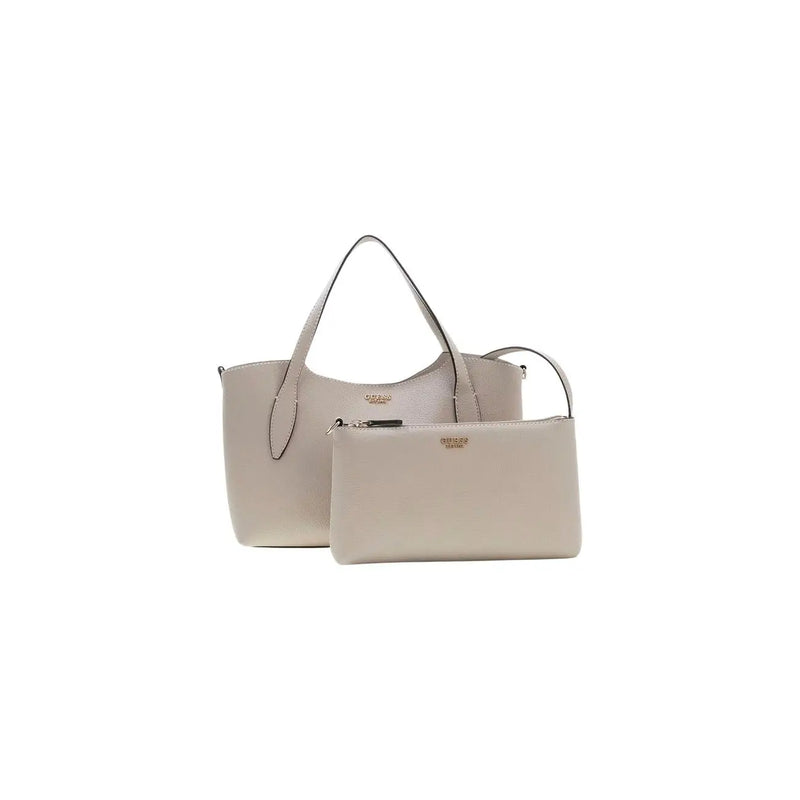 Beige leather guess tote and clutch set complement black faux leather tote bag 35x25x12 cm for women