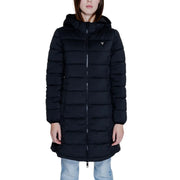 Guess Schwarzer, gesteppter Damen-Daunenmantel mit Kapuze und Reißverschluss aus Polyester für den Winter