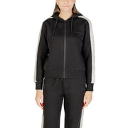 Guess Women black hooded zip sweatshirt with gray sleeve panels