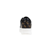 Guess women black lace sneaker with gold logo pattern and white rubber sole from fall winter collection