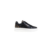 Guess women black lace sneakers with glossy leather upper gold logo detailing and white rubber sole fall winter collection