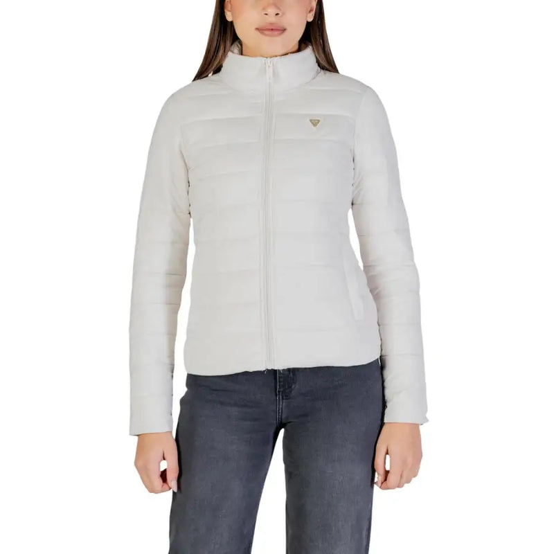 Guess women light gray quilted puffer jacket with high collar