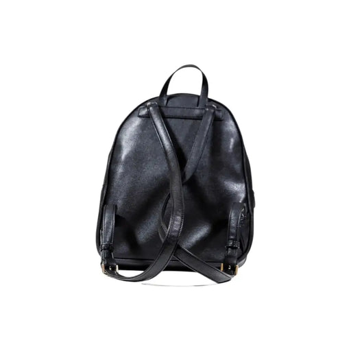 Black leather backpack with adjustable straps and multiple pockets for women