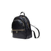 Black leather backpack with gold zippers from Guess Women featuring multiple pockets