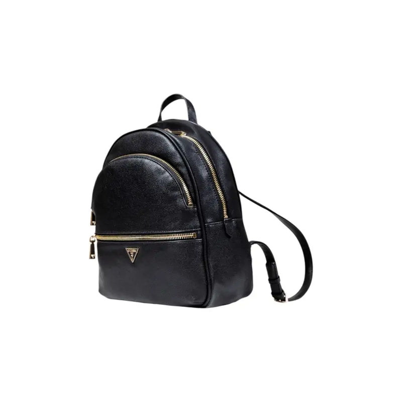 Black leather backpack with gold zippers from Guess Women featuring multiple pockets