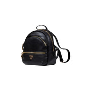 Guess Women Black Polyurethane Zip Rucksack featuring black faux leather, gold-tone zippers