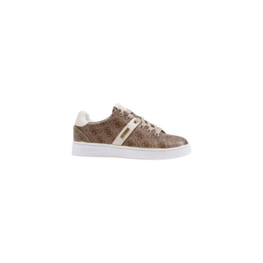 Guess Schwarze Damen-Sneaker zum Hineinschlüpfen mit Print und braun-cremefarbenem Obermaterial