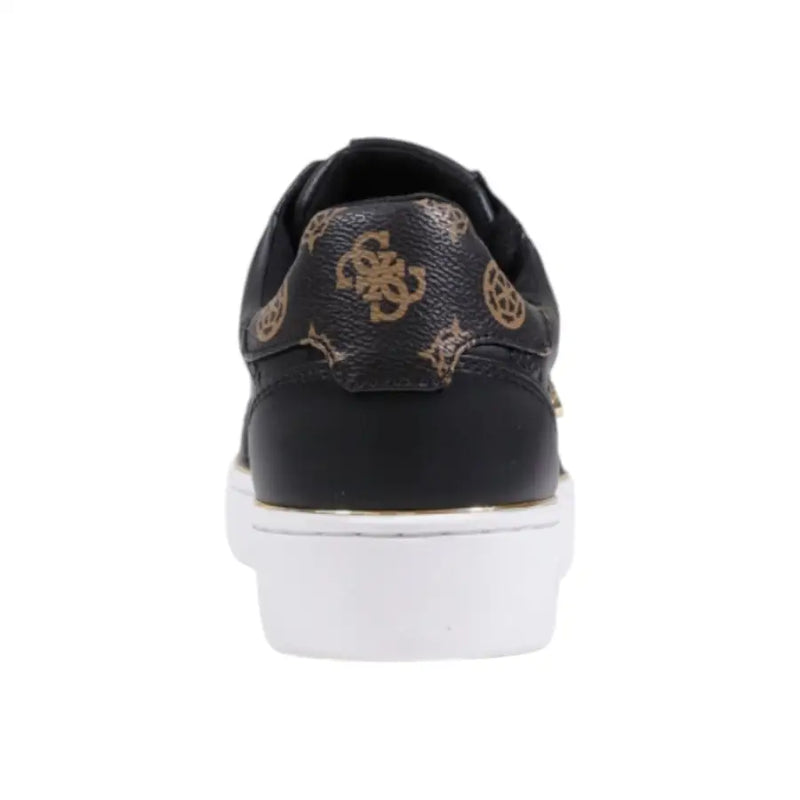Guess women black slip on sneakers with gold-toned logo pattern and white polyurethane platform sole