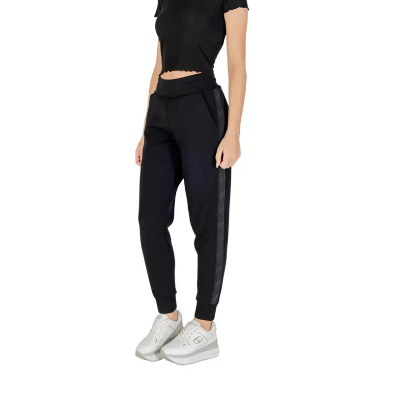 Guess Women black jogger pants with textured side stripe detail