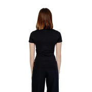 Guess Women black print V-neck cotton short-sleeved fitted T-shirt