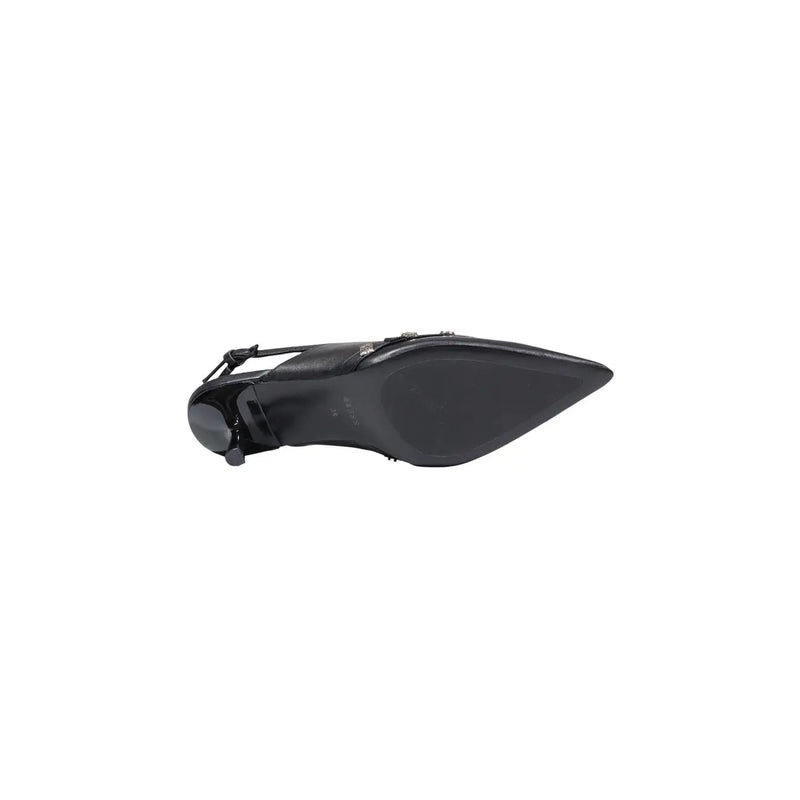 Guess women black patent leather slingback pump with pointed toe low heel synthetic ankle strap sandals