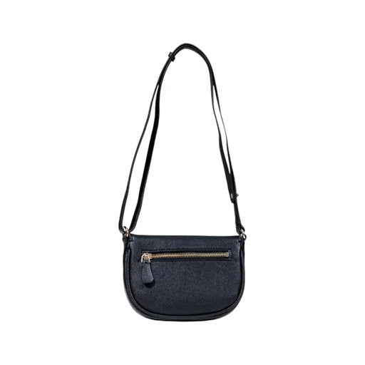 Black leather Guess women’s shoulder bag with gold-tone zipper and automatic button pockets