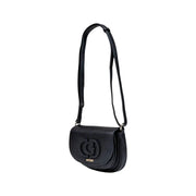 Black Guess crossbody bag with curved flap and embossed G logo for women Fall Winter