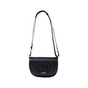 Black faux leather Guess crossbody bag with embossed logo for women fall winter collection