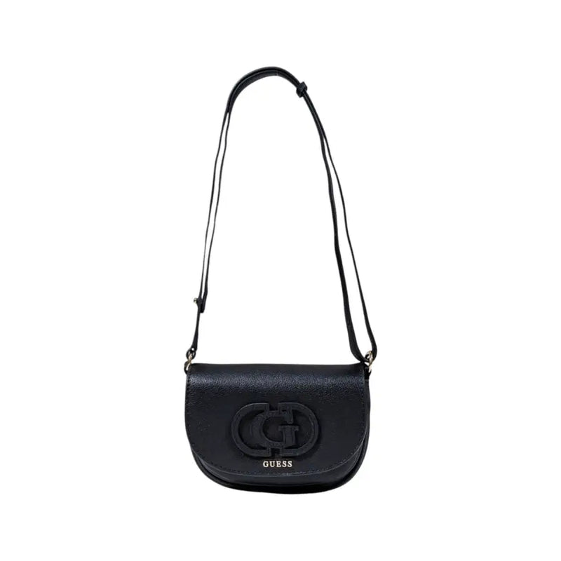 Black faux leather Guess crossbody bag with embossed logo for women fall winter collection