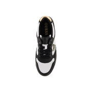 Black and white Guess women sneaker with gold-tone branding accents made of polyurethane material