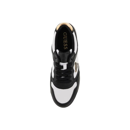 Schwarzweiß Guess Damen-Sneaker mit goldfarbenen Markenelementen aus Polyurethanmaterial