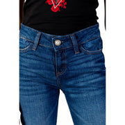 Guess women blue cigarette denim jeans with pearl-button front closure in cotton blend fabric