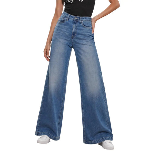 Guess Bellagio Jeans für Damen, blau, aus Baumwollmischung, hochgeschnitten, weites Bein, verwaschene Jeans