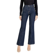 Guess Jean slim en denim de coton bleu pour femme, avec pantalon évasé en denim bleu foncé et détails de boutons sur les coutures latérales.