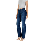 Guess Women blue cotton elastane straight-leg jeans, dark-wash five-pocket design