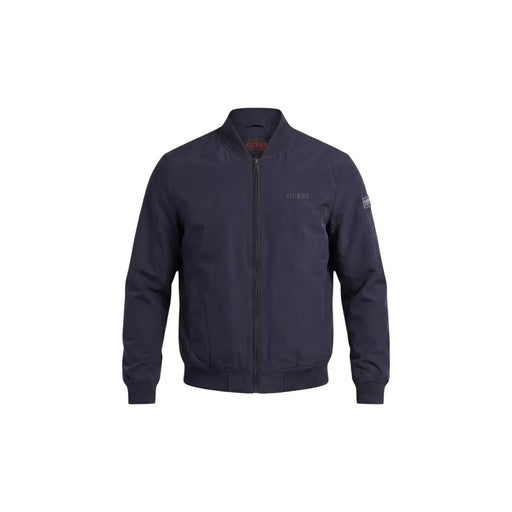 Dunkelmarineblau Guess Damen-Bomberjacke aus Polyester mit dezentem, gesticktem Logo und Reißverschlusstaschen in elegantem Design