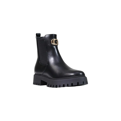Guess Schwarze Chelsea-Boots aus Polyurethanleder für Damen mit goldfarbener G-Logo-Schnalle und griffiger, profilierter Sohle