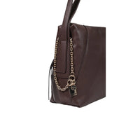 Guess women brown polyurethane handbag with gold-tone chain strap and branded metal tag measuring 43x23x12 cm