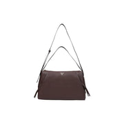 Guess women brown polyurethane shoulder bag with black strap and metallic triangle logo 43x23x12 cm