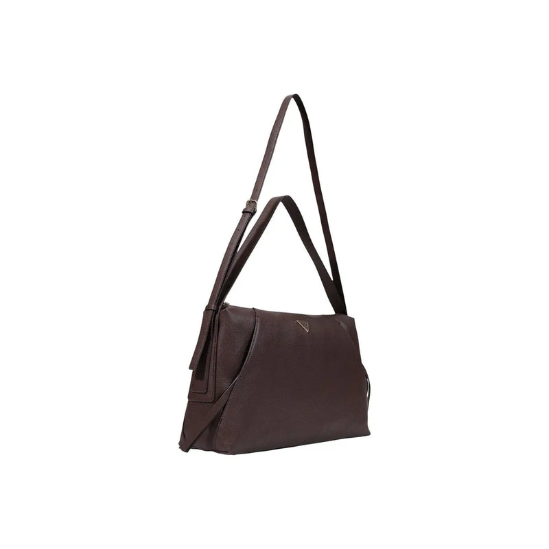 Guess women brown polyurethane handbag 43x23x12 cm with sleek dark brown leather shoulder bag and minimalist stitching details
