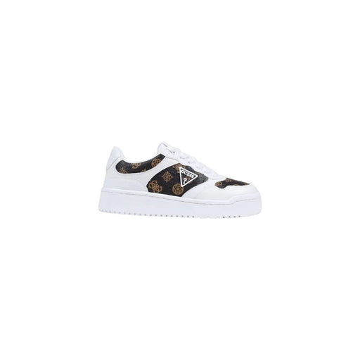 Weiß Guess Damen-Sneaker zum Schnüren mit schwarz-goldenen Musterakzenten und klobiger weißer Sohle aus Polyurethan