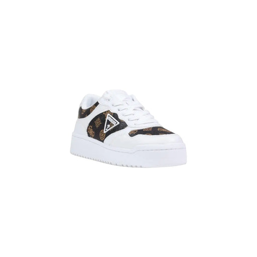 Guess Braune Damen-Sneaker aus Polyurethan mit Schnürung, weißer Plateausohle und schwarz-goldenen Musterakzenten