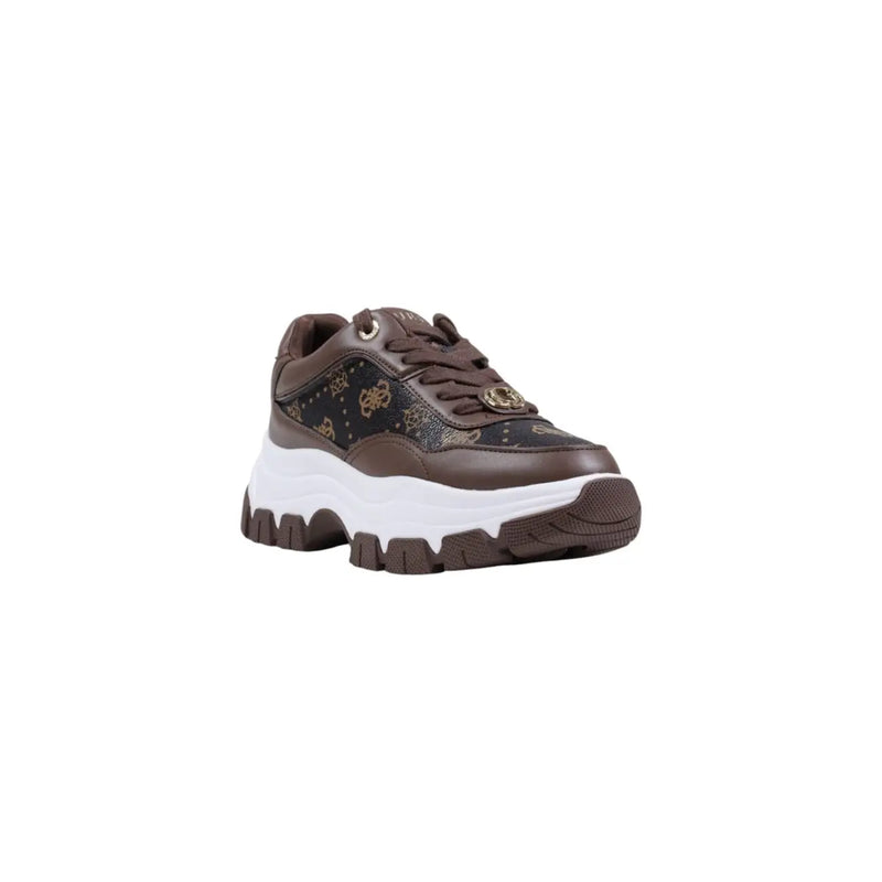 Guess women brown polyurethane chunky platform sneakers with black accents and gold logo for fall shoes