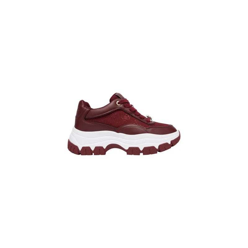 Guess women brown polyurethane sneakers featuring maroon and white chunky sole with textured upper for fall shoes