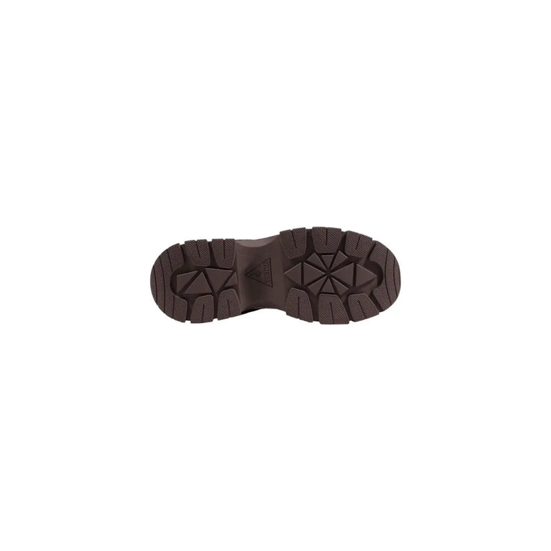 Brown polyurethane sole of guess women brown sneakers featuring geometric tread pattern and triangular logo