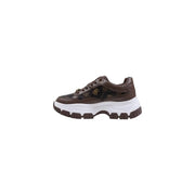 Guess women brown polyurethane sneakers with chunky white sole and patterned upper featuring gold logos for fall shoes