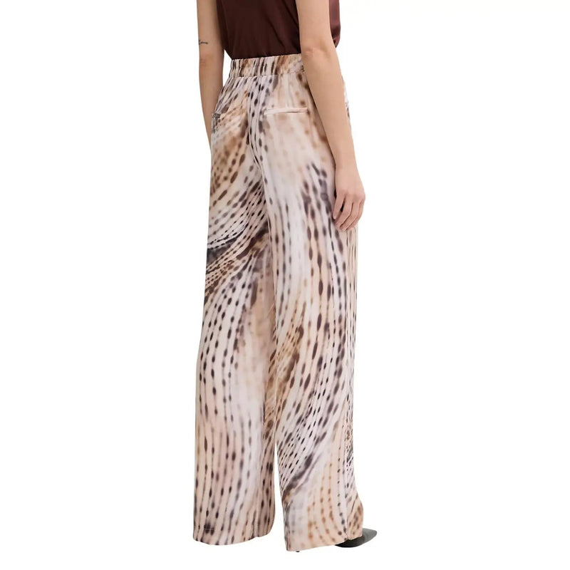 Wide-leg guess women dalia fluid jogger pant beige lyocell trousers with flowing light beige fabric and abstract animal print