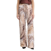 Guess women dalia fluid jogger pant beige lyocell wide-leg trousers with flowing abstract beige and brown animal print