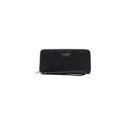 Black Guess Diana large zip wallet made of polyurethane with embossed logo and wrist strap 21cm for women