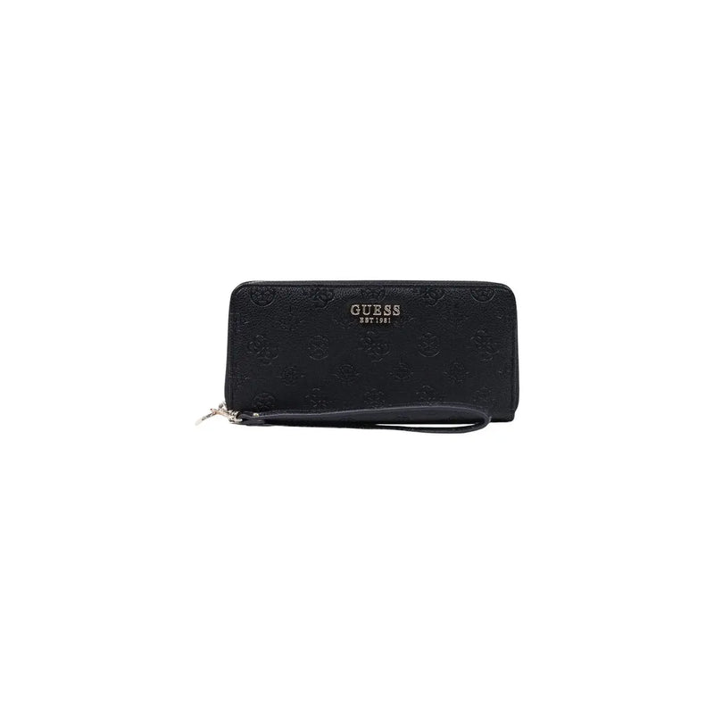 Black Guess Diana large zip wallet made of polyurethane with embossed logo and wrist strap 21cm for women