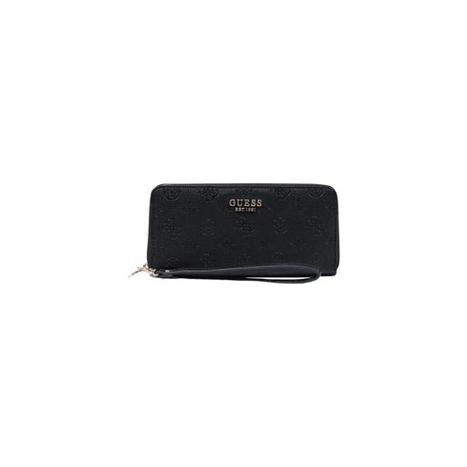 Black Guess Diana large zip wallet made of polyurethane with embossed logo and wrist strap 21cm for women