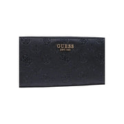 Black Guess women Diana large zip wallet 21cm in polyurethane with embossed logo pattern and gold-tone branding